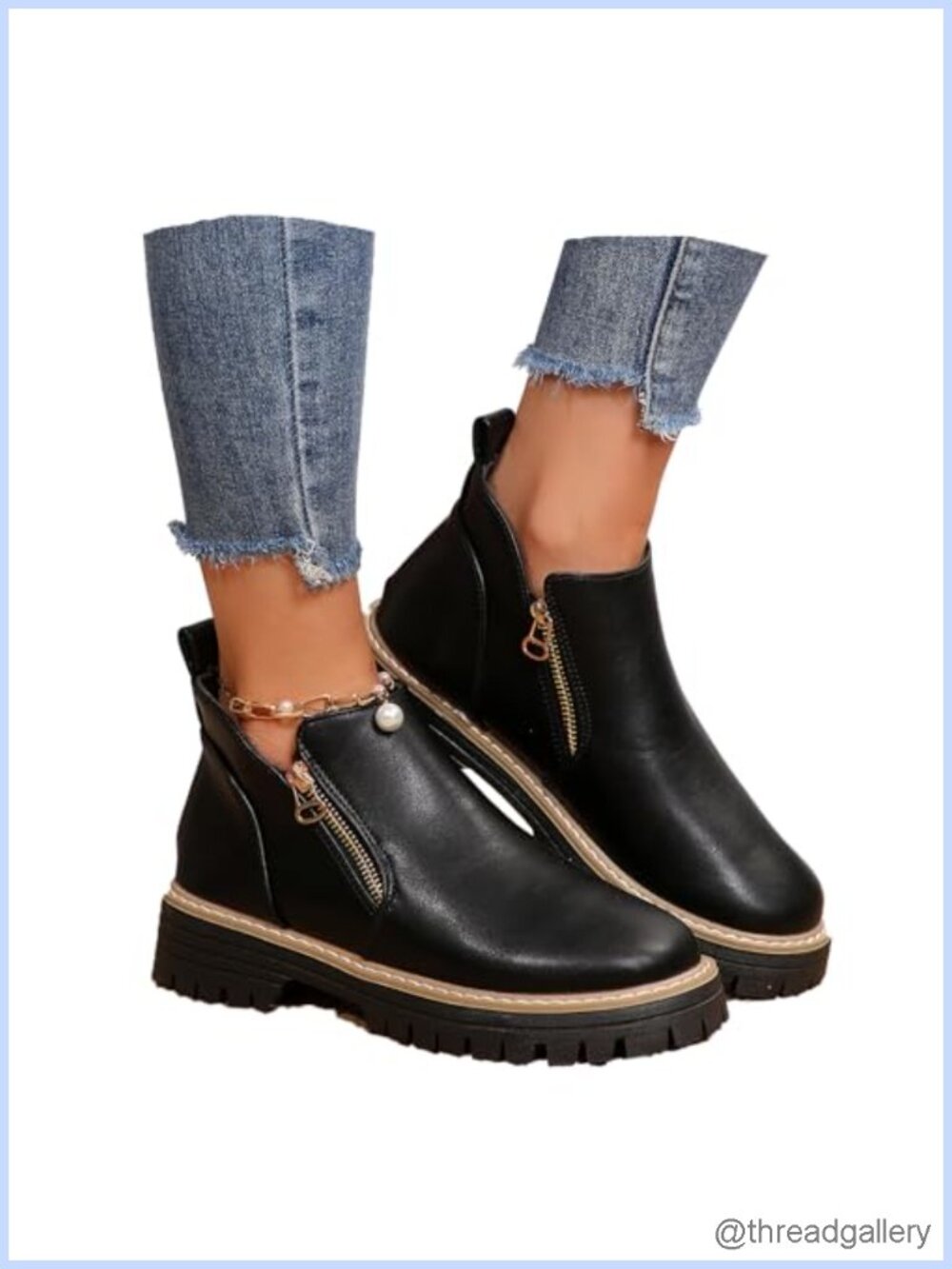 Women's Faux Leather Pointed Toe Ankle Boots Side Zip Chunky Platform